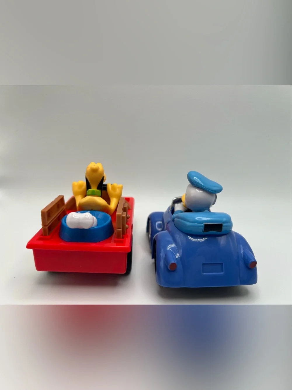 Disney Pluto Dog Red Wagon Donald Blue Car Pull Back Toy